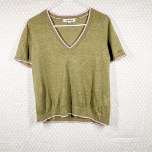 Boden‎ Green Pink V Neck Linen Knit Top